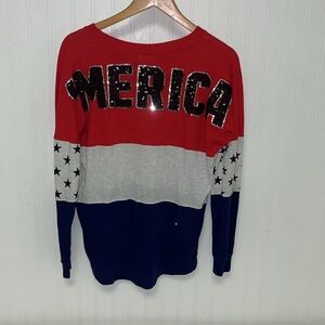 PINK Victoria's Secret Red, Gray, and Blue Long Sleeve Tee